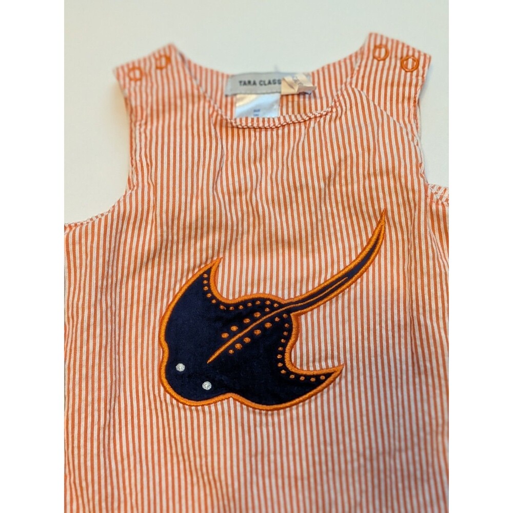 Tara Classics Orange Pinstripe Shortalls Blue Stingray Ocean Aquarium 18 Months
